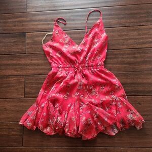 Red Floral Sheer Camisole Mini Romper